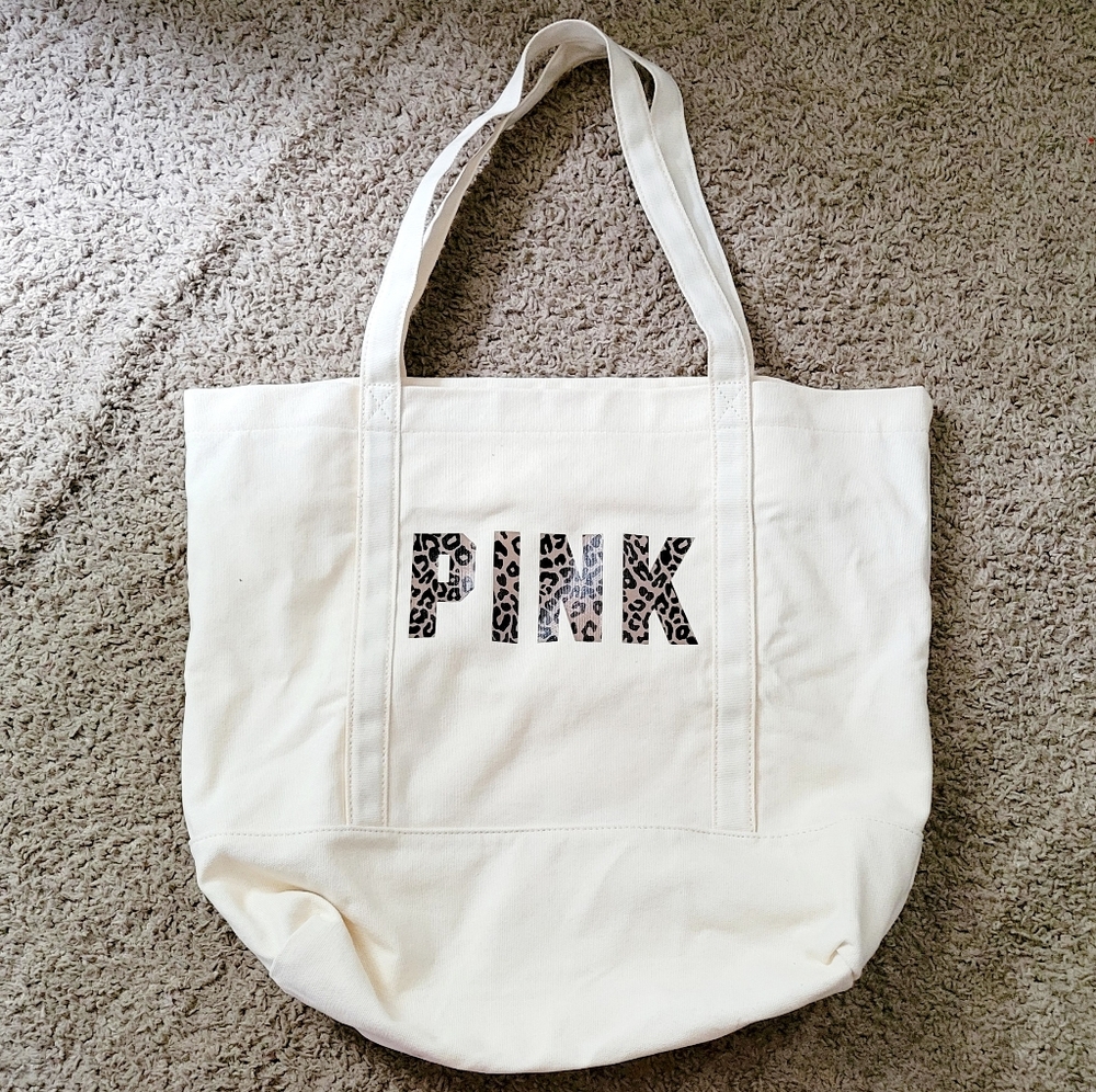 Victoria's Secret PINK Canvas Tote Bag Leopard Logo